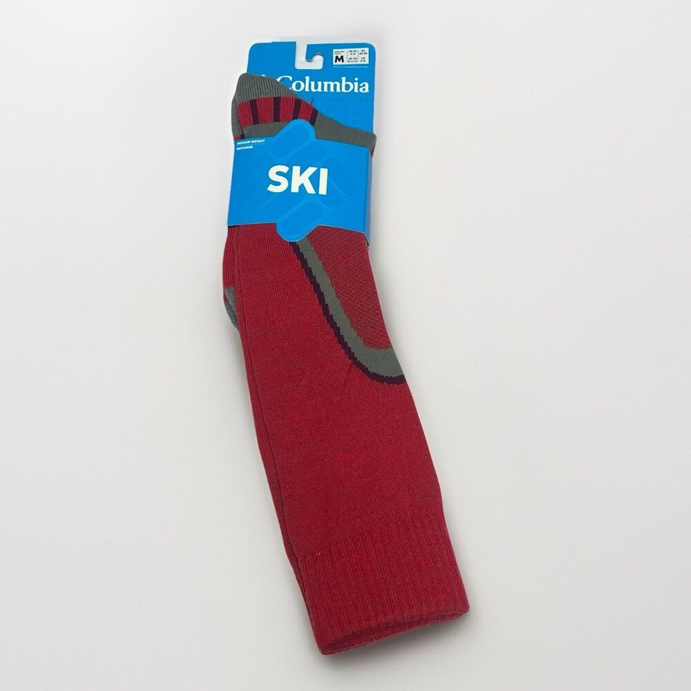 NEW - Columbia - Ski Over The Calf -‎ Men's Wool Blend Socks - Size M - Red Grey